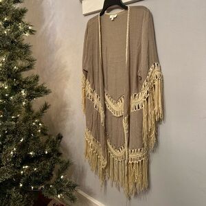 Western Boho Beige Fringe Cardigan